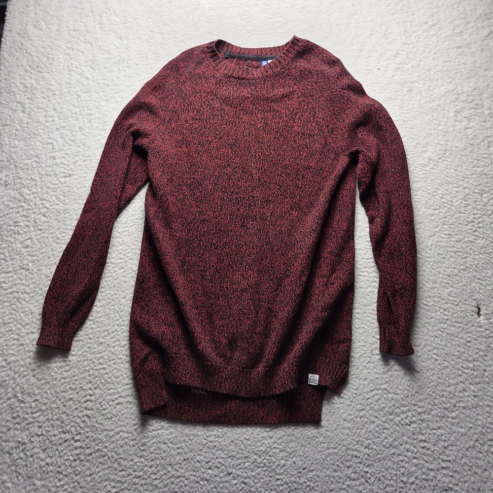H&M Sweater Mens Large Red Black Marled Cotton Acrylic Crewneck Knit Pullover